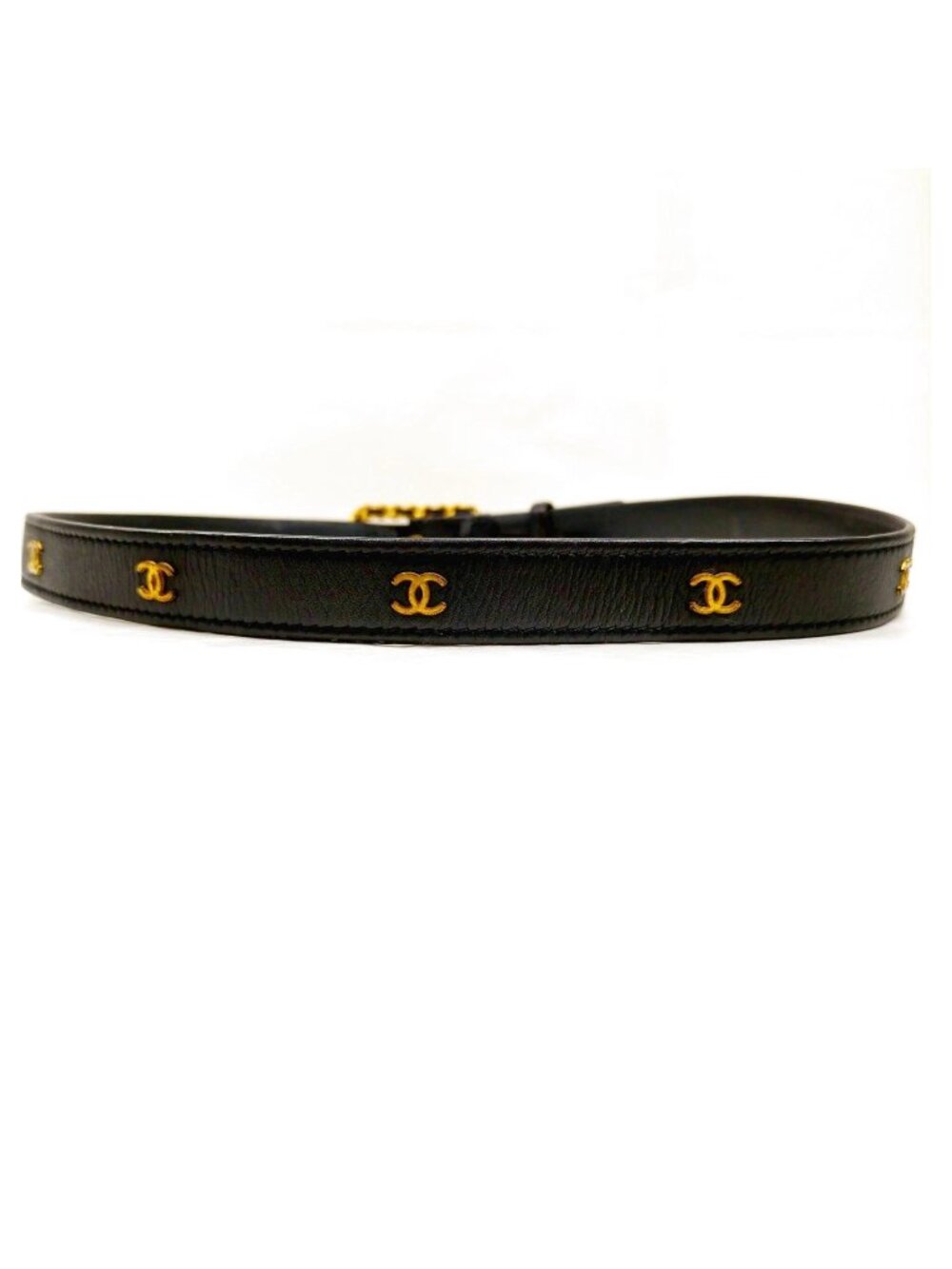 Authentic Chanel Chain Belt Black Leather Gold CC Logo Waist Belt Vintage Luxury - Picture 4 of 10